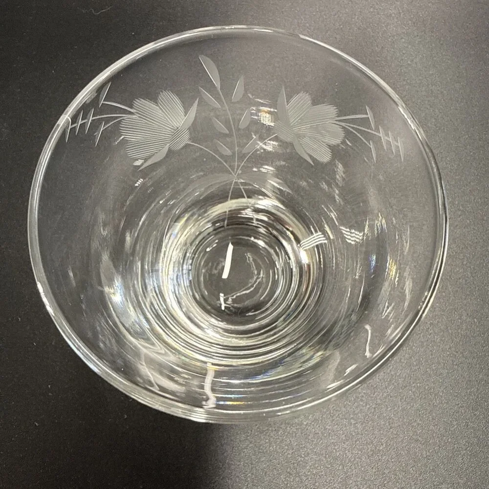 Set of 4 Etched Glass Tumblers Vintage Barware - 1960's Floral-Wheat Design